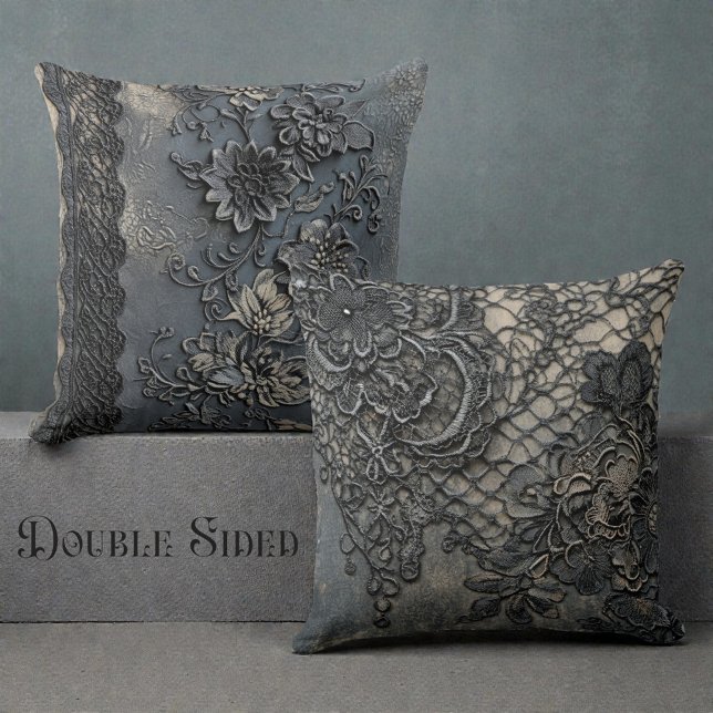 Double Sided Victorian Blue Lace Throw Pillow (Creator Uploaded)