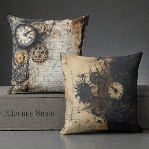 Double Sided Victorian Steam Punk Throw Pillow