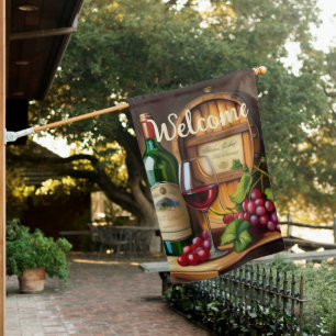 Double Sided Vintage Wine Themed Welcome House Flag