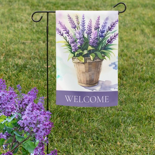 Double Sided Watercolor Basket of Lilacs Welcome Garden Flag