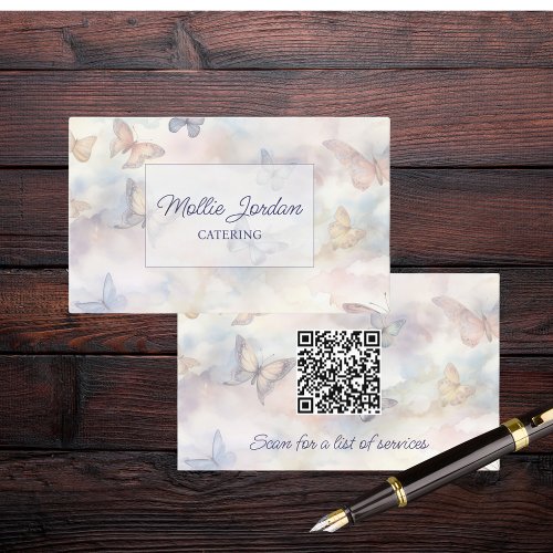 Double Sided Watercolor Butterflies with QR Code  Business Card