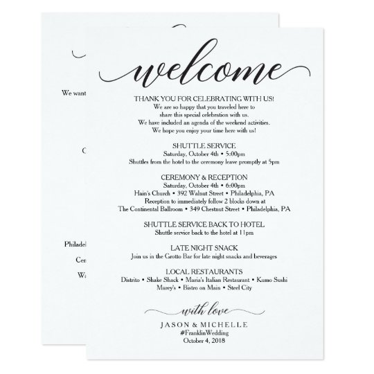 Double Sided Wedding Itinerary Wedding Welcome Invitation