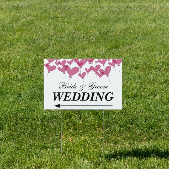 Double sided wedding sign with red heart balloons (Insitu)