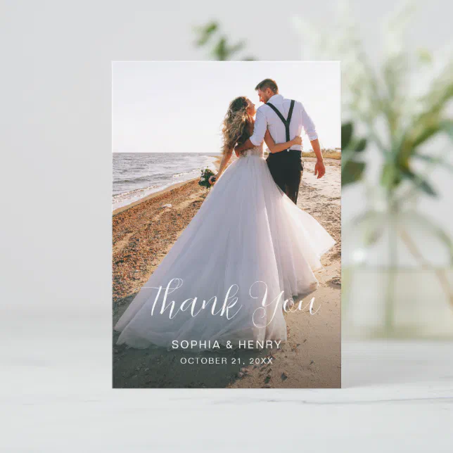 Double Sided Wedding Thank You Card with Photo | Zazzle