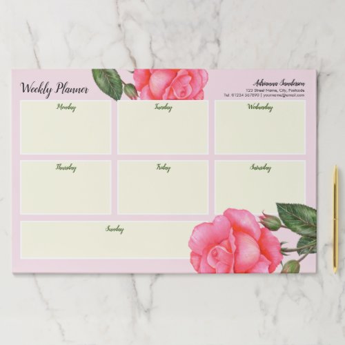 Double Sided Weekly Planner Watercolor Pink Rose Paper Pad