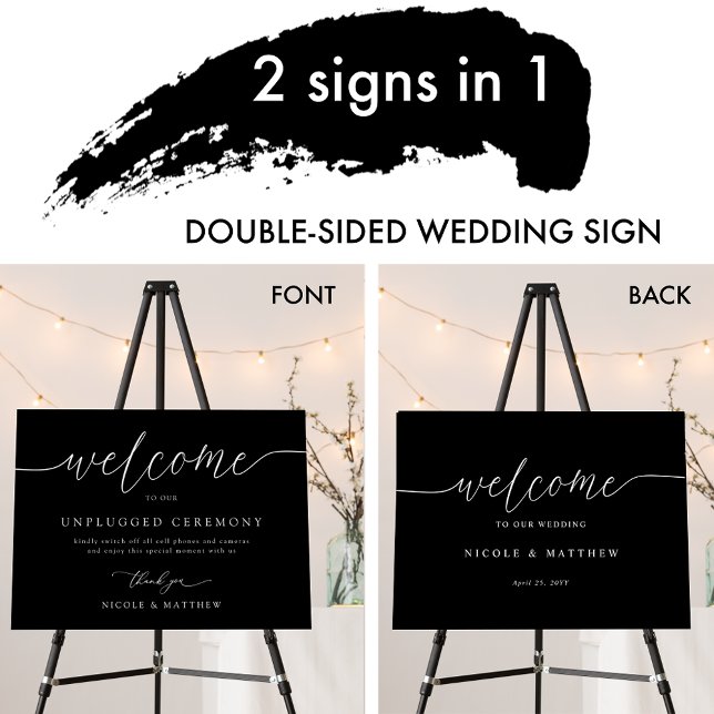 Double Sided Welcome/Unplugged Wedding Black White Foam Board (Creator Uploaded)