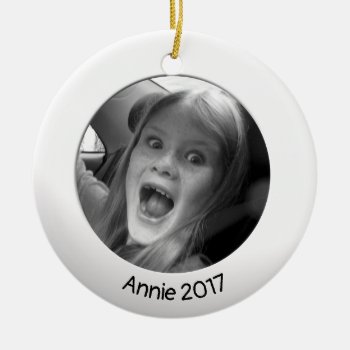 Double Sided White 2 X Custom Photo And Text Ceramic Ornament by KreaturShop at Zazzle