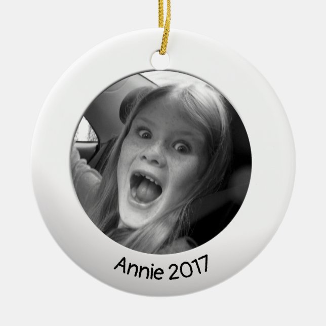 Double Sided White 2 x Custom Photo and Text Ceramic Ornament (Front)