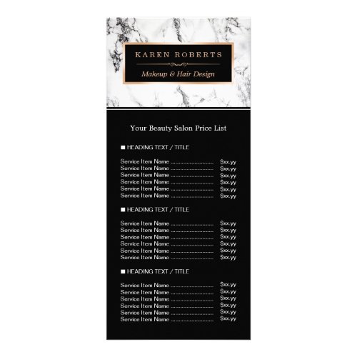 Double Sided White Marble Beauty Salon Price List Rack Card