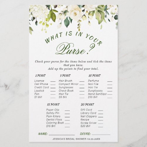 DOUBLE SIDED White Roses Floral Bridal Shower Game