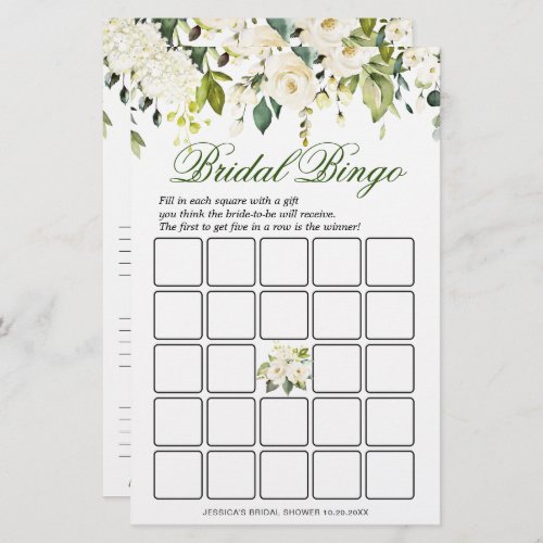 DOUBLE SIDED White Roses Floral Bridal Shower Game