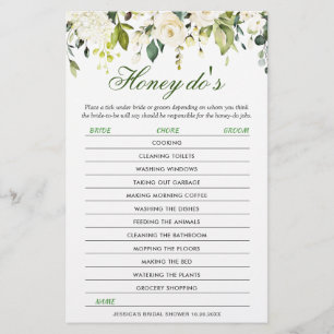 DOUBLE SIDED White Roses Floral Bridal Shower Game