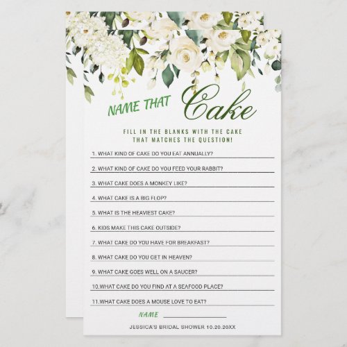 DOUBLE SIDED White Roses Floral Bridal Shower Game