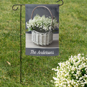 Double Sided White Wicker Basket of Lilies   Garden Flag