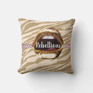 Double Sided Wild Gold lips Gift Décor Beauty Girl Throw Pillow