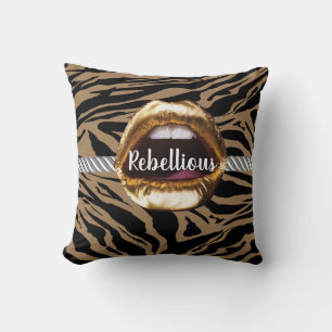 Double Sided Wild Gold lips Gift Décor Beauty Girl Throw Pillow