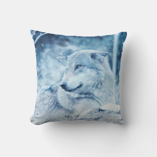 Double Sided Wolf Throw Pillow (Front)