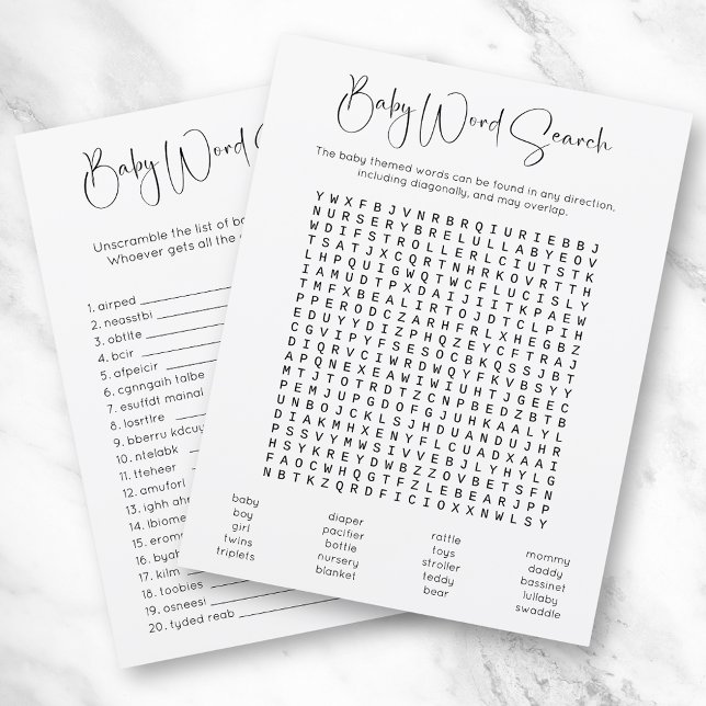 Double Sided Word Search Scramble Baby Shower Game (Creator Uploaded)