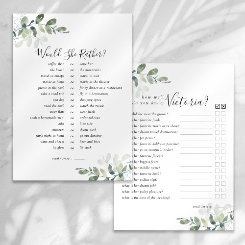 Double Sided Would You Rather Bridal Shower Games Invitation