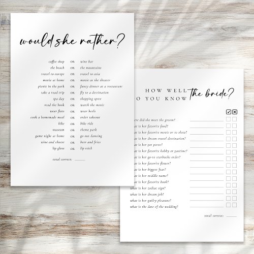 Double Sided Would You Rather Bridal Shower Games Invitation