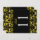 Double-sided Yellow and Black Damask Table Number (Front/Back)