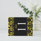 Double-sided Yellow and Black Damask Table Number (Standing Front)