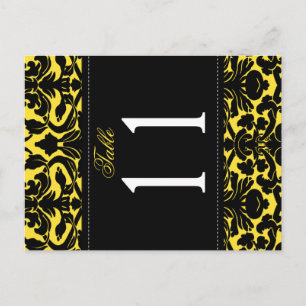 Double-sided Yellow and Black Damask Table Number