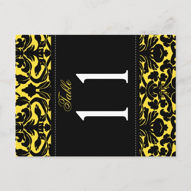 Double-sided Yellow and Black Damask Table Number (Front)