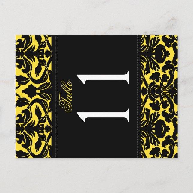 Double-sided Yellow and Black Damask Table Number (Front)