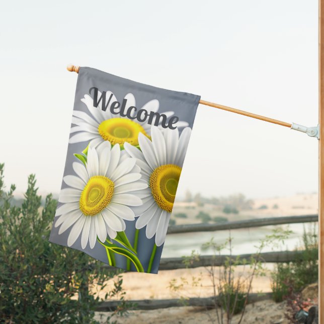 Double Sided Yellow and White Daisies Welcome House Flag (Insitu (Back))