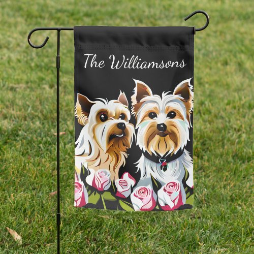  Double Sided Yorkies and Pink Roses  Garden Flag