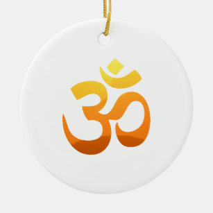 Double Sided Zen Yoga Om Mantra Symbol Gold Sun Ceramic Ornament
