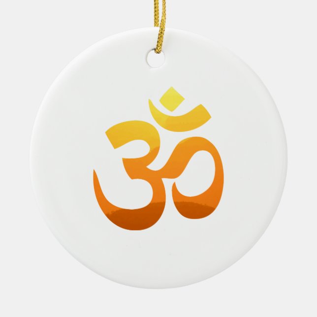 Double Sided Zen Yoga Om Mantra Symbol Gold Sun Ceramic Ornament (Front)