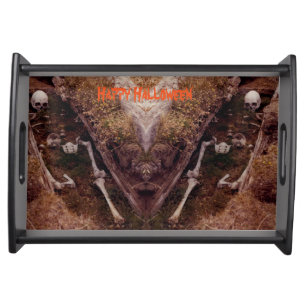 Double Skeleton Grave Scary Halloween Party Design Serving Tray
