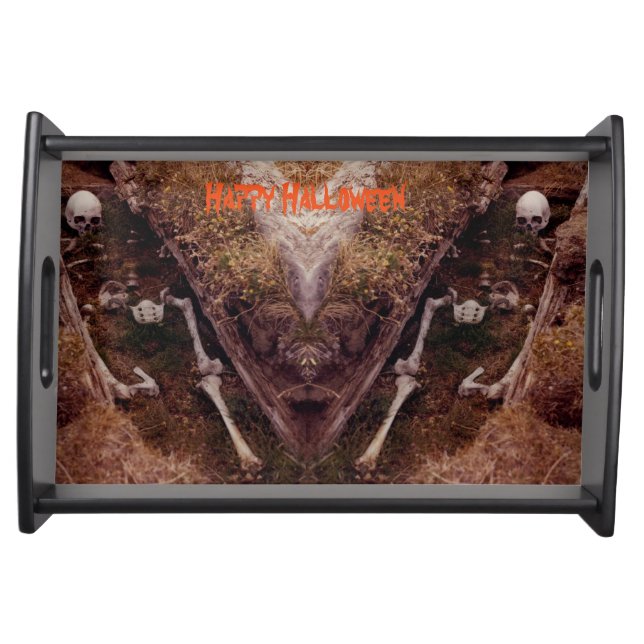 Double Skeleton Grave Scary Halloween Party Design Serving Tray (Front)