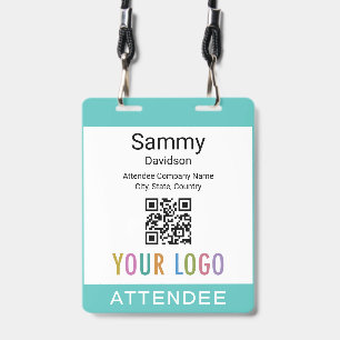 Double Slot Event Badge QR Code Turquoise Blue