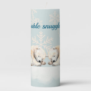 Double Snuggles Twin Baby Shower Pillar Candle