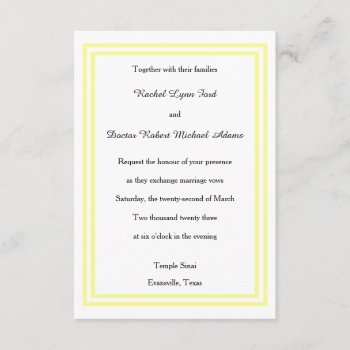 Double Soft Yellow Trim - 3x5 Wedding Invitation by Midesigns55555 at Zazzle