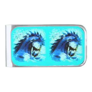 double stallions blue silver finish money clip