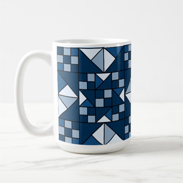 Double Star Chain Shades of Blue Quilt Coffee Mug (Left)