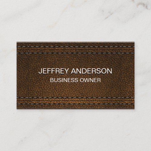 Double Stitched Brown Leather Background Business Card