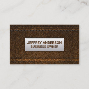Double Stitched Brown Leather Background Business Card