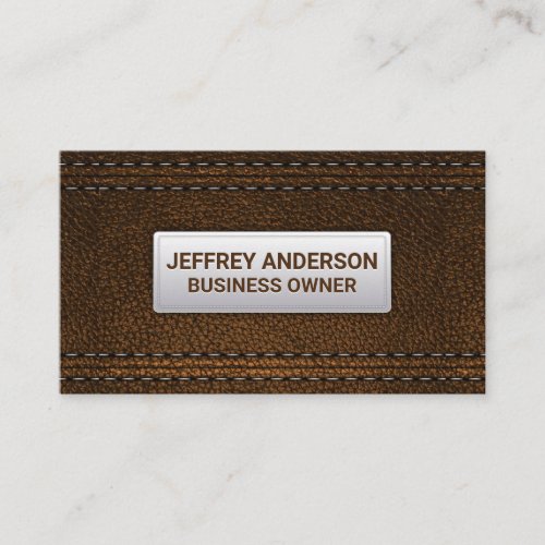 Double Stitched Brown Leather Background Business Card