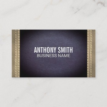 Double Stitched Deep Purple Sepia Leather Business Card by lovely_businesscards at Zazzle