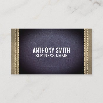 Double Stitched Purple Sepia Leather Business Card by lovely_businesscards at Zazzle