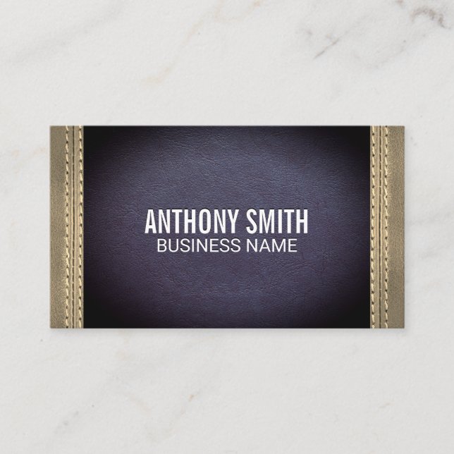 Double Stitched Purple Sepia Leather Business Card (Front)