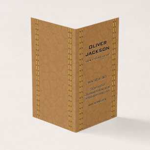 Double Stitched Tan Leather Business Card
