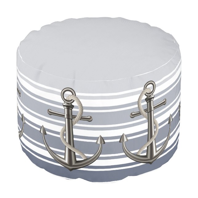 Double Striped Anchored Rope Pouf (Angled Front)