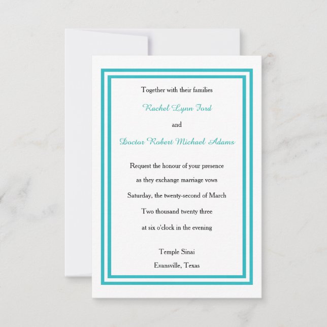Double Teal Trim - 3x5 Wedding Invitation (Front)