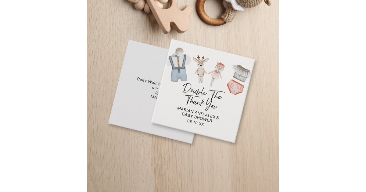 Double Thank You Neutral Twins Clothes Favor Tags | Zazzle